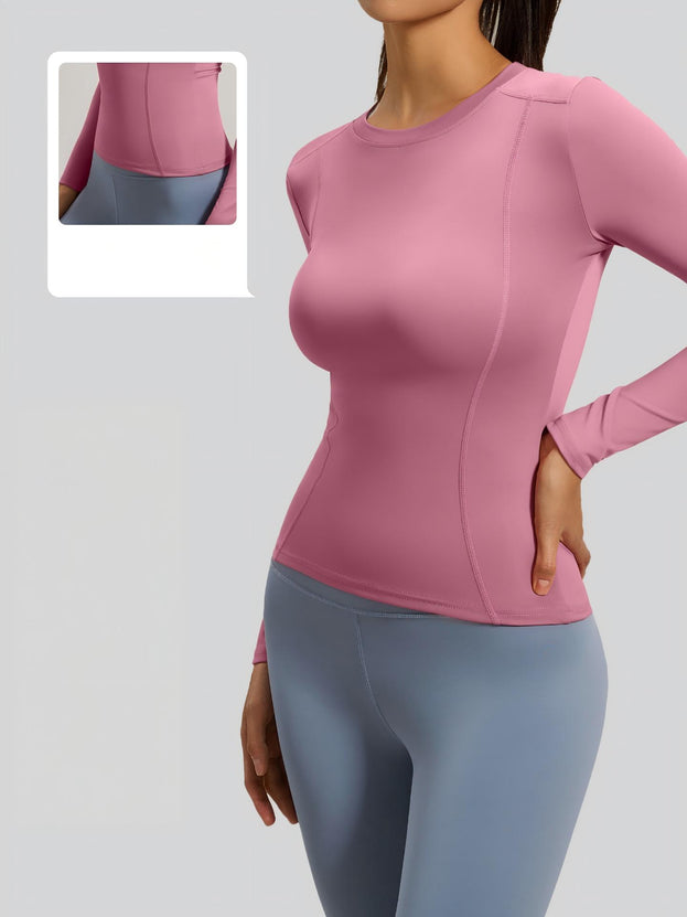 Round-Neck Fitted Long-Sleeved Yoga Top for Women