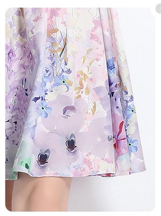 V-Neck Vintage Print Long-Sleeved Dress Slim-Fit and Slim-Waist A-Line Skirt
