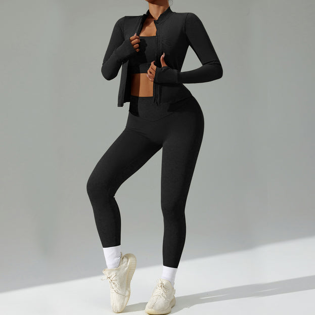 Women's Pullover Tight-Fitting Running Sport Yoga Set (Three-Piece Set)