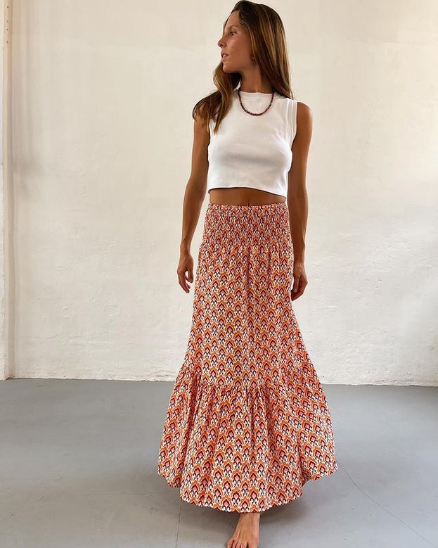 Summer Fashion Versatile Casual Daily A-Line Printed Pleated Skirt for Women
