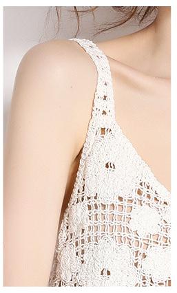 Hook Flower Embroidery Hollowed Out Short Style Suspender Top and High Waist Shorts Two-Piece Suit