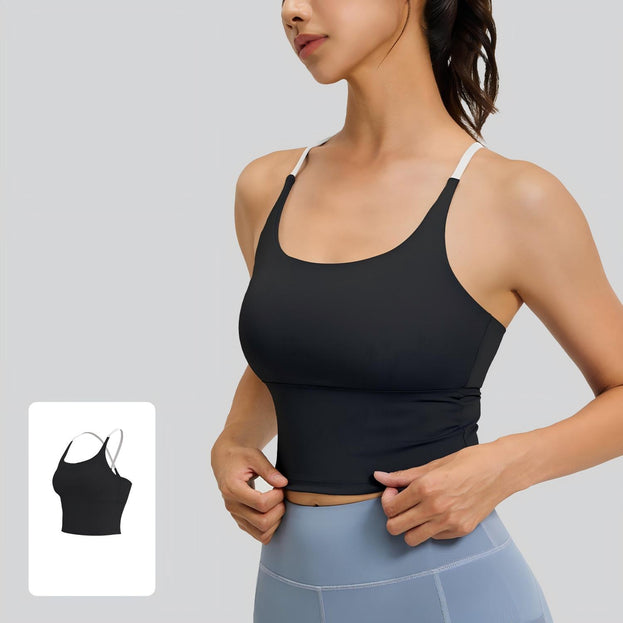 Thong-Style Sports Yoga Top With Padded Cups and Straps