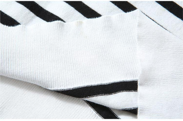 Striped Crew Neck Sweater Top and Solid White Pant Two-Piece Set