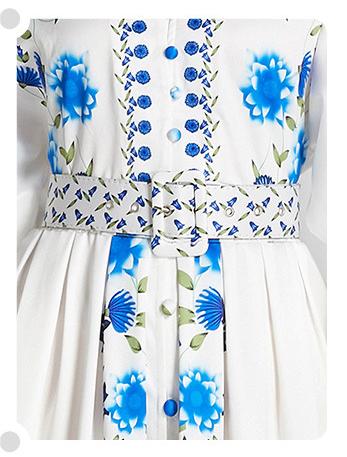 Vintage Fashion Printed Dress Temperament Slim Elegant V-Neck A-Line Skirt