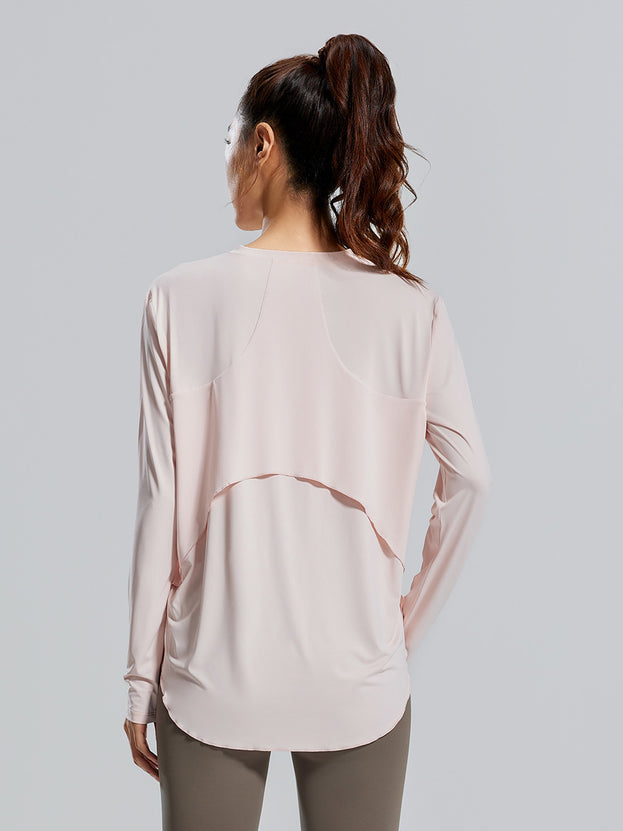 Breathable Loose Ice Silk Yoga Long Sleeve Round Neck Top