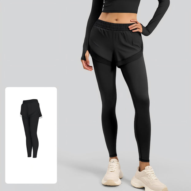 Fake Two-piece Naked Fitness Pants with Pocket for Women