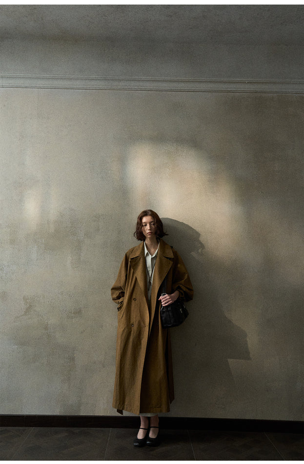 A Classic Commuter Easual Fashion Tie Collar Coat