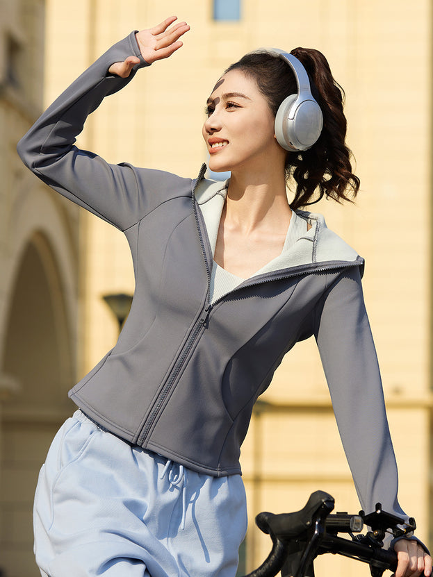 Outdoor Sport Slimming Windproof Hooded Yoga Jacket
