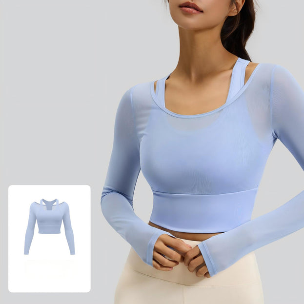 Net Mesh Strap Padded Sports Fitness Yoga Top in Two Pieces