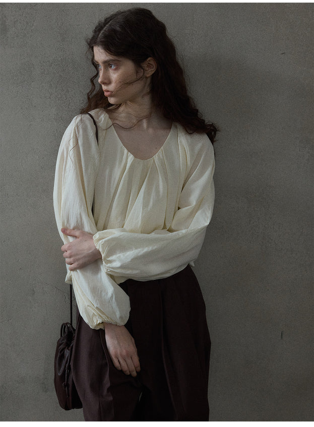 Simple And Fashionable Round-neck Long-sleeved Women Blouse