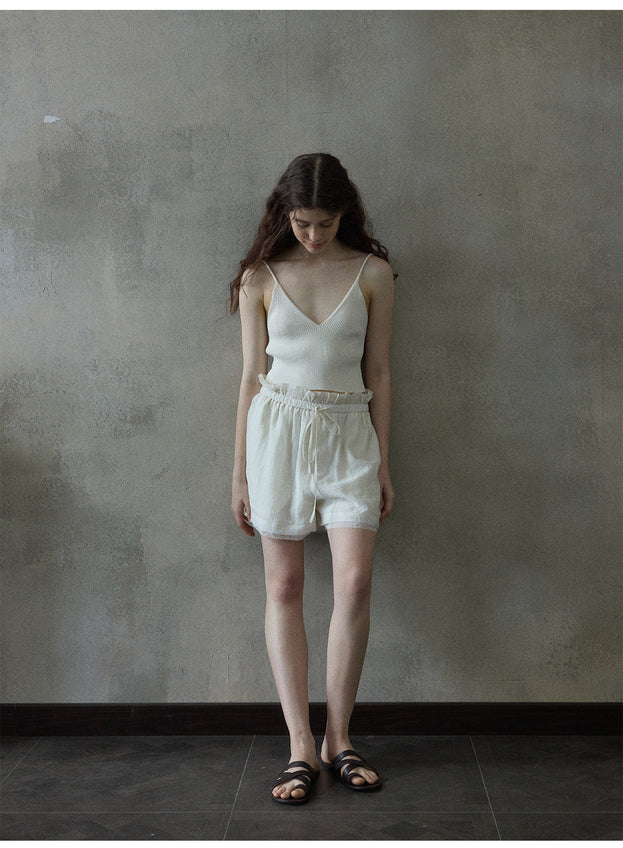 Linen transparent flower bud double-layer comfortable commuting women's shorts