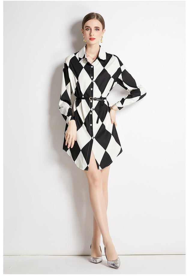 Long Sleeve Shirt With Lapel Collar Fashion Slim Vintage Printed Long Shirt