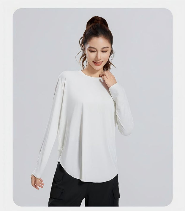 Breathable Loose Ice Silk Yoga Long Sleeve Round Neck Top