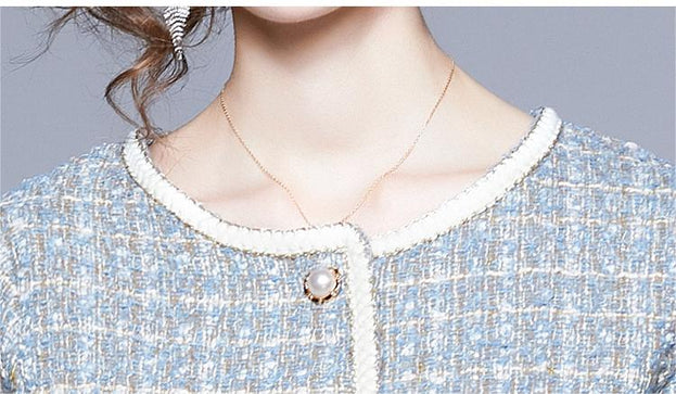 Women's Tweed Long Sleeve Coat and Short Skirt Temperament Two Piece Suit Skirt