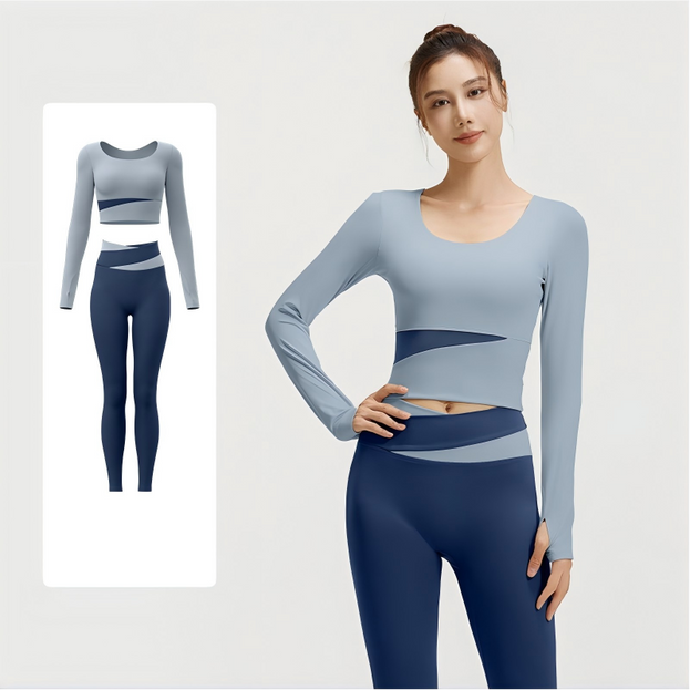 Color-Matched Long-Sleeved Tight Yoga Set For Women