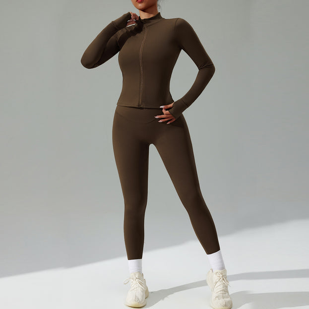 Women's Tight-Fitting Running Yoga Outfit - Jacket And Pants Set