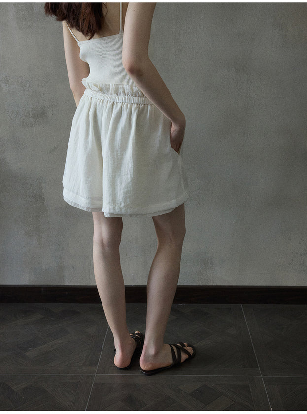 Linen transparent flower bud double-layer comfortable commuting women's shorts
