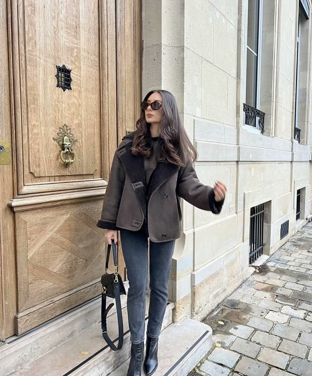 Spring and Autumn Fashionable Casual Fur One-Piece Lapel Double-Sided Jacket for Women