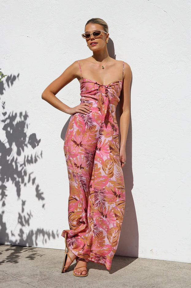 Summer Fashion Printed Waisted Wide-Leg Slip Jumpsuit for Women