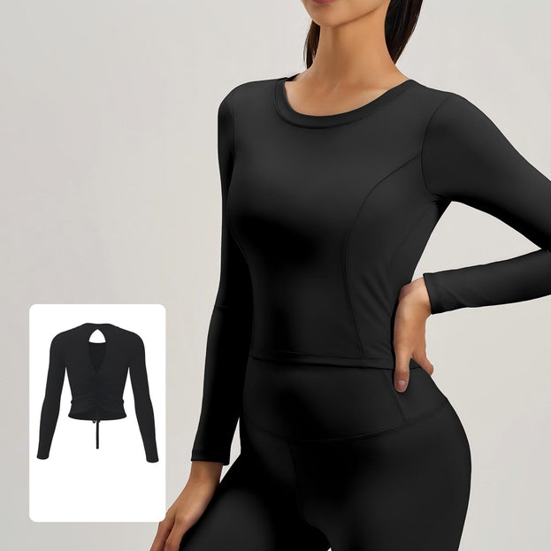 Pleated Figure-Hugging Sports Top With Built-in Bra