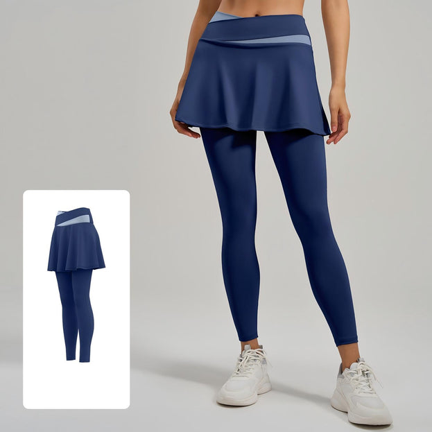 Women's Faux Two-Piece Color-Block High-Waisted Yoga Pants
