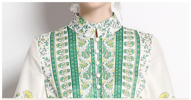 Fashion Retro Slimming Waist Collection Printed Temperament Full-Length Skirt Dress
