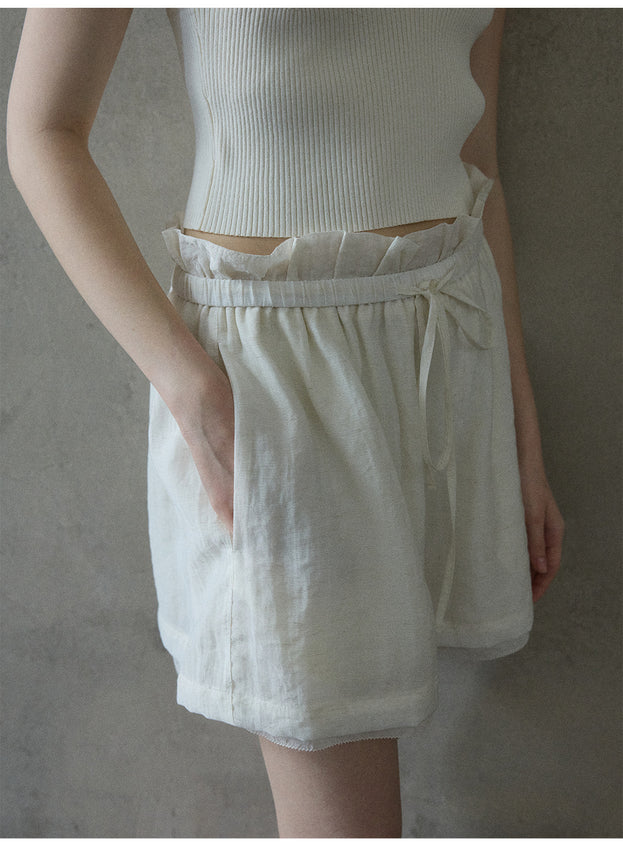 Linen transparent flower bud double-layer comfortable commuting women's shorts