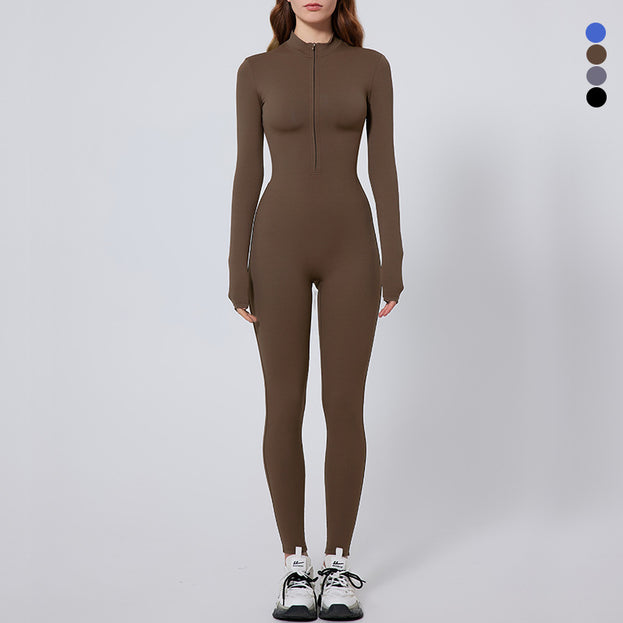 Long-Sleeved Tight-Fitting One-Piece Sports Yoga Suit For Women
