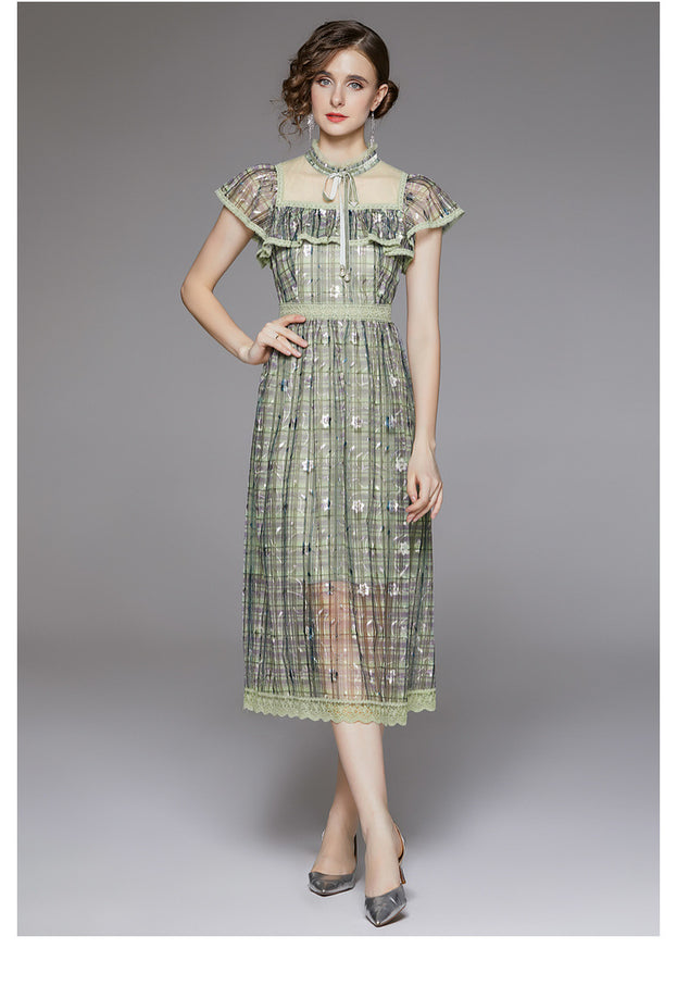 Lady Frill Sleeve Transparent Printed Dress