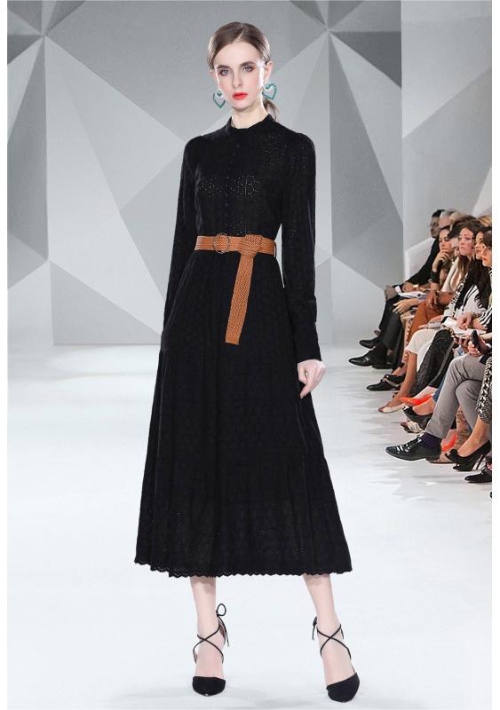Spring Long Sleeve Hollowed Out Heavy Industry Embroidery Dress