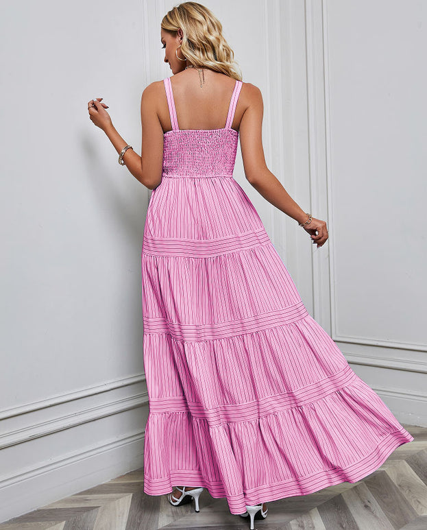 Summer Fashion Casual Striped Waisted Holiday-Style Slip Dress for Women