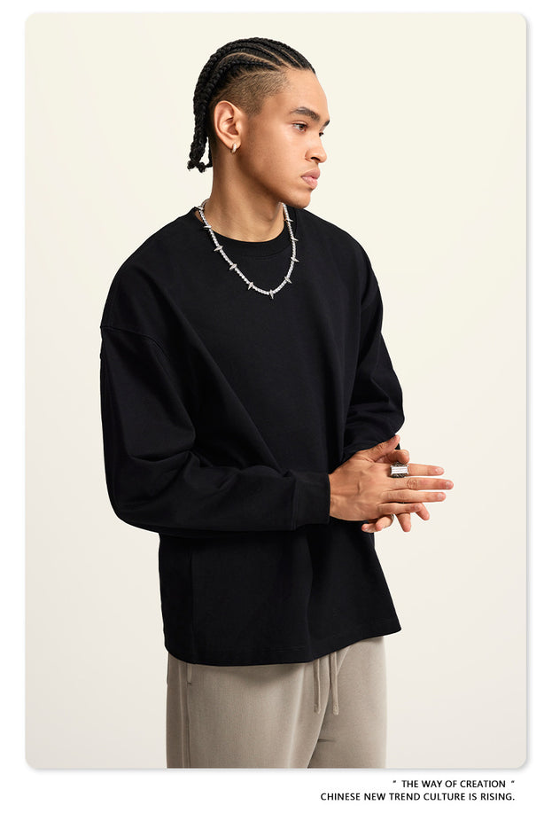 Autumn Solid-color Pure Cotton Loose Commuter Casual Men's T-shirt