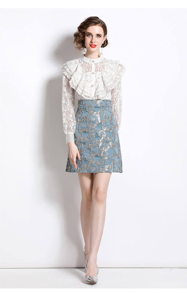 Lace  Mosaic Waist Slimming A-Line Skirt Dress