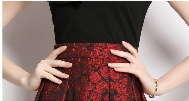 Vintage Stand-Up Collar Peplum Slim Slim Patchwork Jacquard Long Skirt Dress