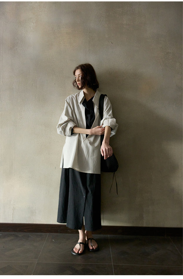 Combed Cotton V-neck Casual Loose Commuter Women Blouse