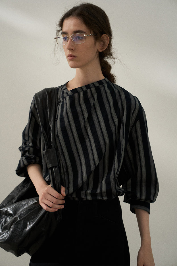 A Casual And Everyday  Striped Striped Collar Contrasting Color Texture Top