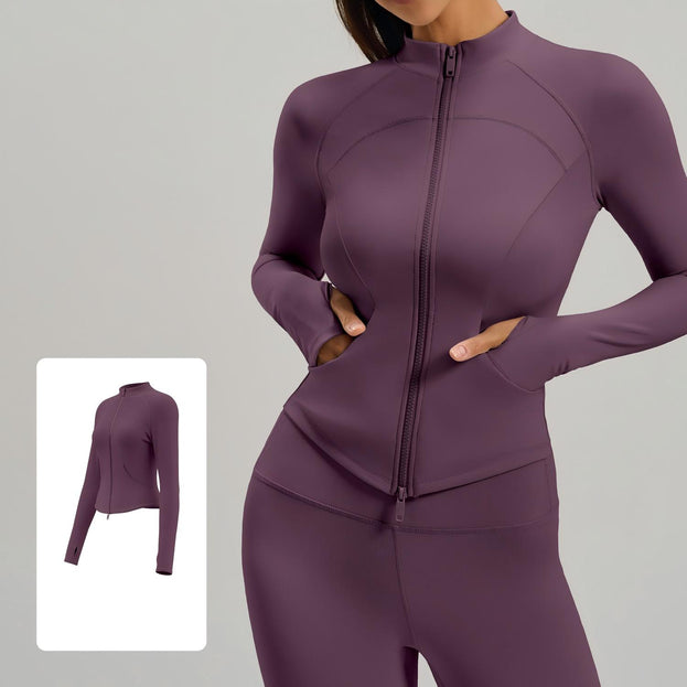Slim Fitness Double Zipper Running Jacket with Side Zipper