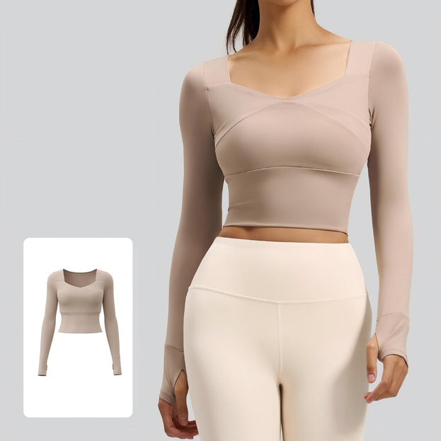 Jigsaw-Style Long-Sleeved Yoga Top with Built-in Bra Support