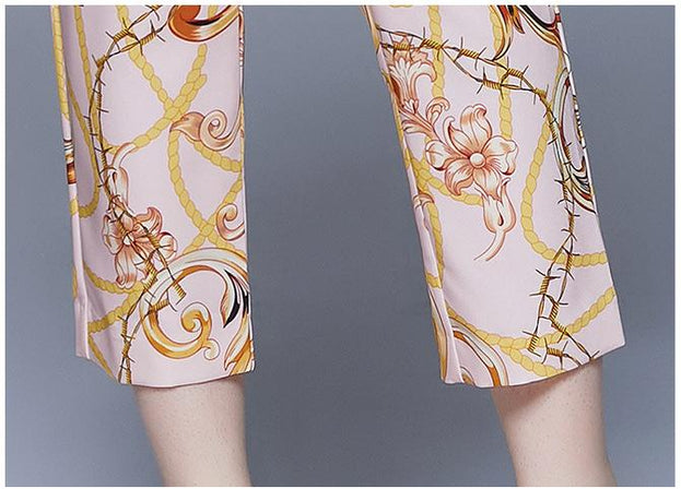 Summer New Short Sleeve T-shirt and High Waist Small Foot Trousers Two-Piece Set