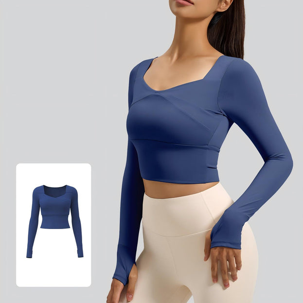 Jigsaw-Style Long-Sleeved Yoga Top with Built-in Bra Support