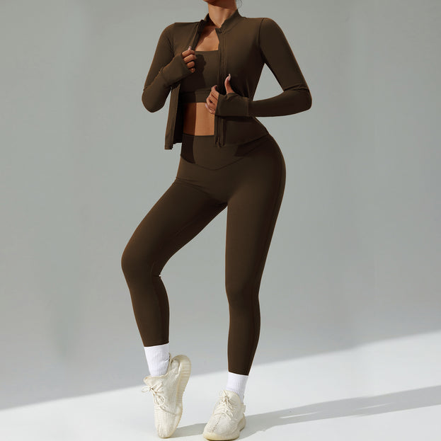 Women's Pullover Tight-Fitting Running Sport Yoga Set (Three-Piece Set)