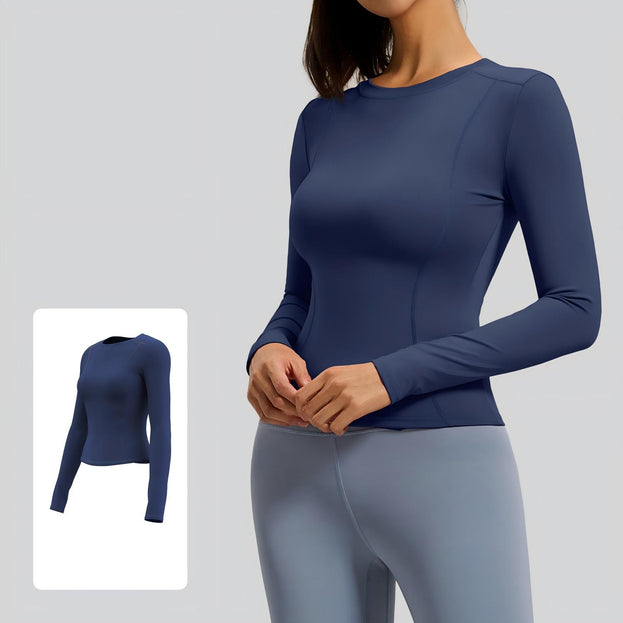 Round-Neck Fitted Long-Sleeved Yoga Top for Women