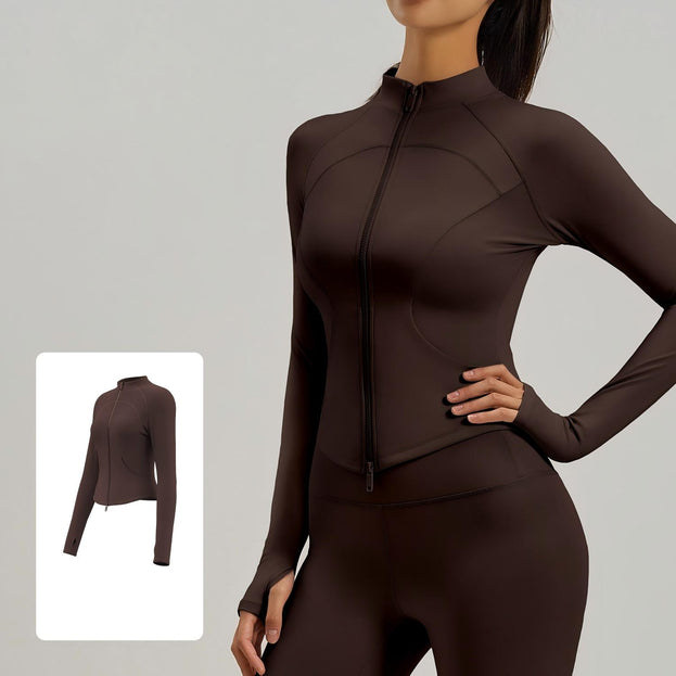 Slim Fitness Double Zipper Running Jacket with Side Zipper