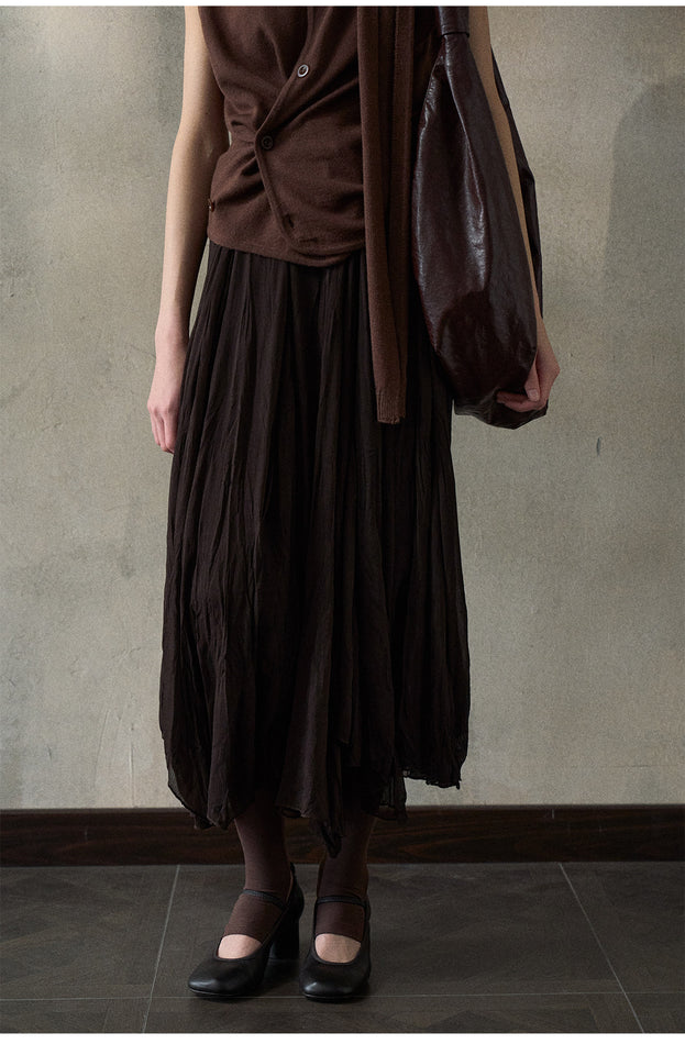 Irregular Chiffon MIDI Skirt With A Drape, A Mid-to-low Waist Commuter Women Dress