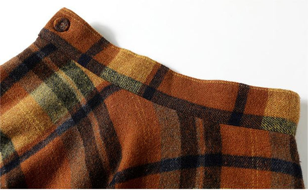 Pullover Long-Sleeved Sweater and Wool Plaid Skirt Set