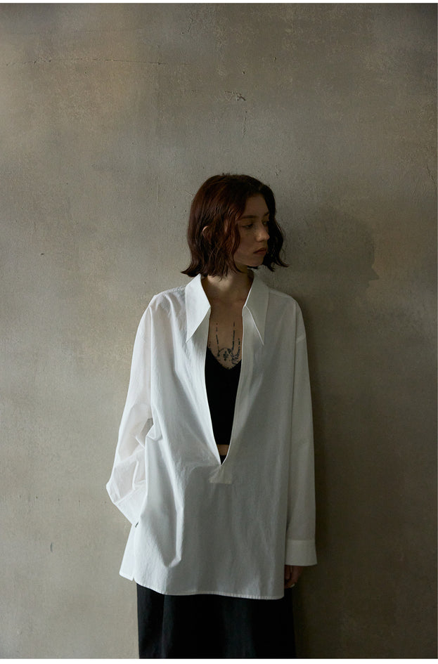 Combed Cotton V-neck Casual Loose Commuter Women Blouse