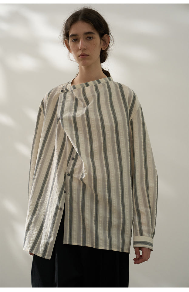 A Casual And Everyday  Striped Striped Collar Contrasting Color Texture Top