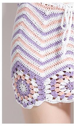Hollowed Out Hook Flower Knitted Suit Women's Summer Flanged Short Style Chest Hanging Neck Vest and Short Skirt Two-Piece Set