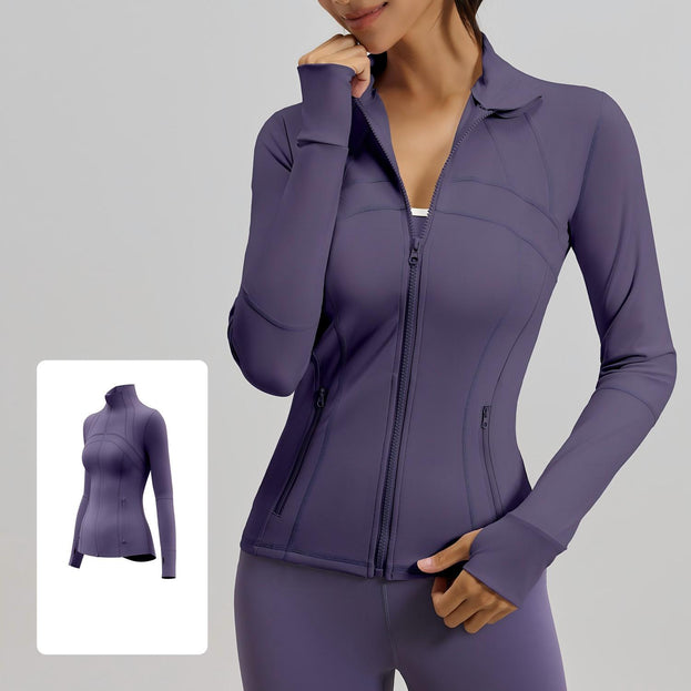Women's Breathable Yoga Long-Sleeved Patchwork Coat With Pockets