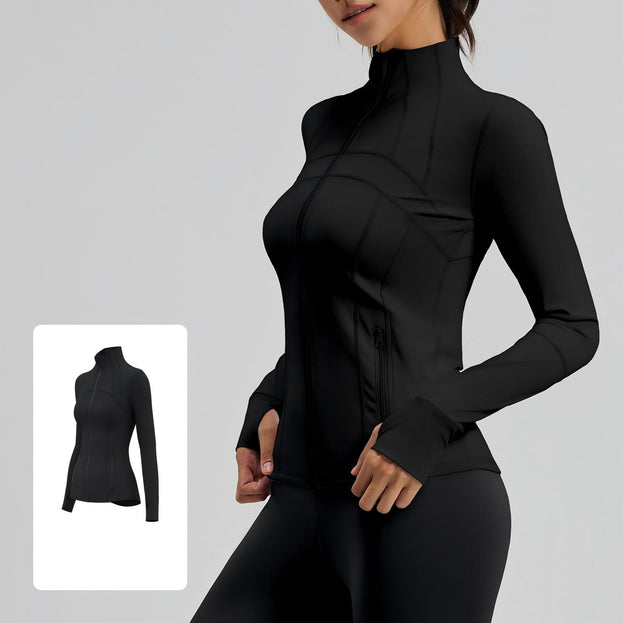 Women's Breathable Yoga Long-Sleeved Patchwork Coat With Pockets